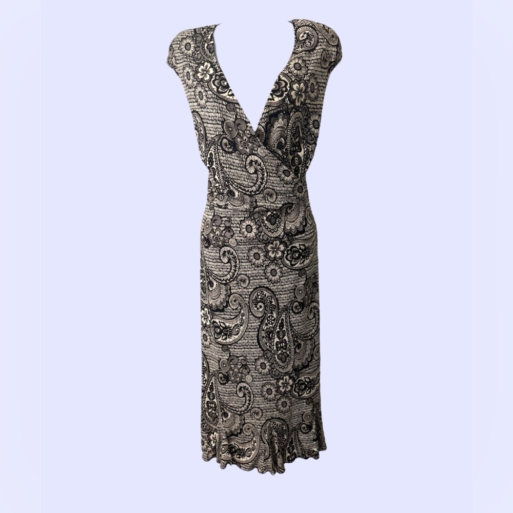 Glamour brown and cream Sheath Midi Dress V-Neck Sleeveless